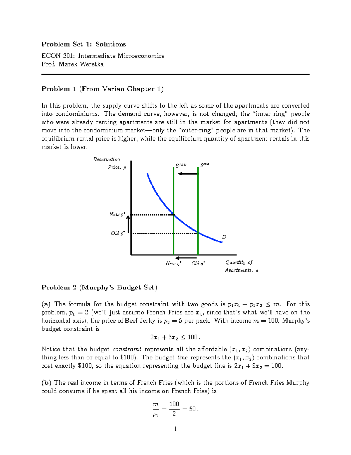 PS1Solutions fo - Problem Set 1: Solutions ECON 301: Intermediate ...