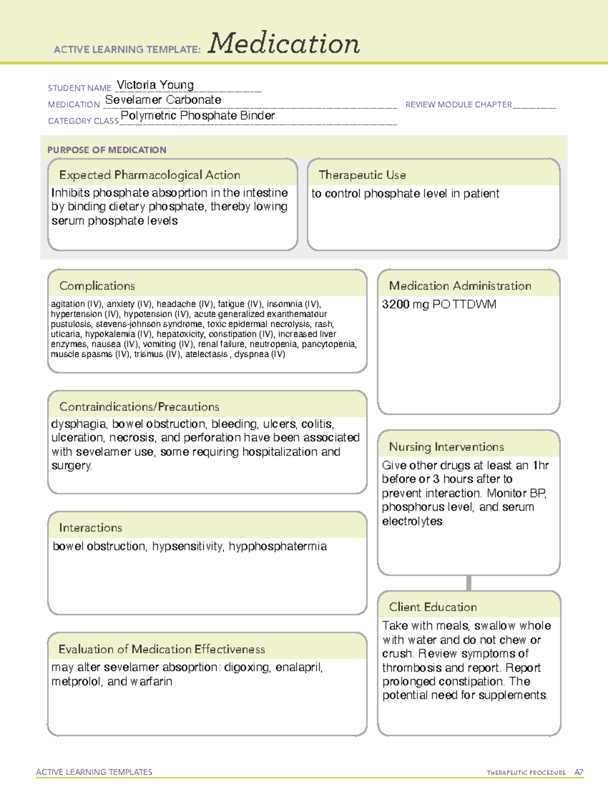 Sevelamer carbonate Medication Template ACTIVE LEARNING TEMPLATES