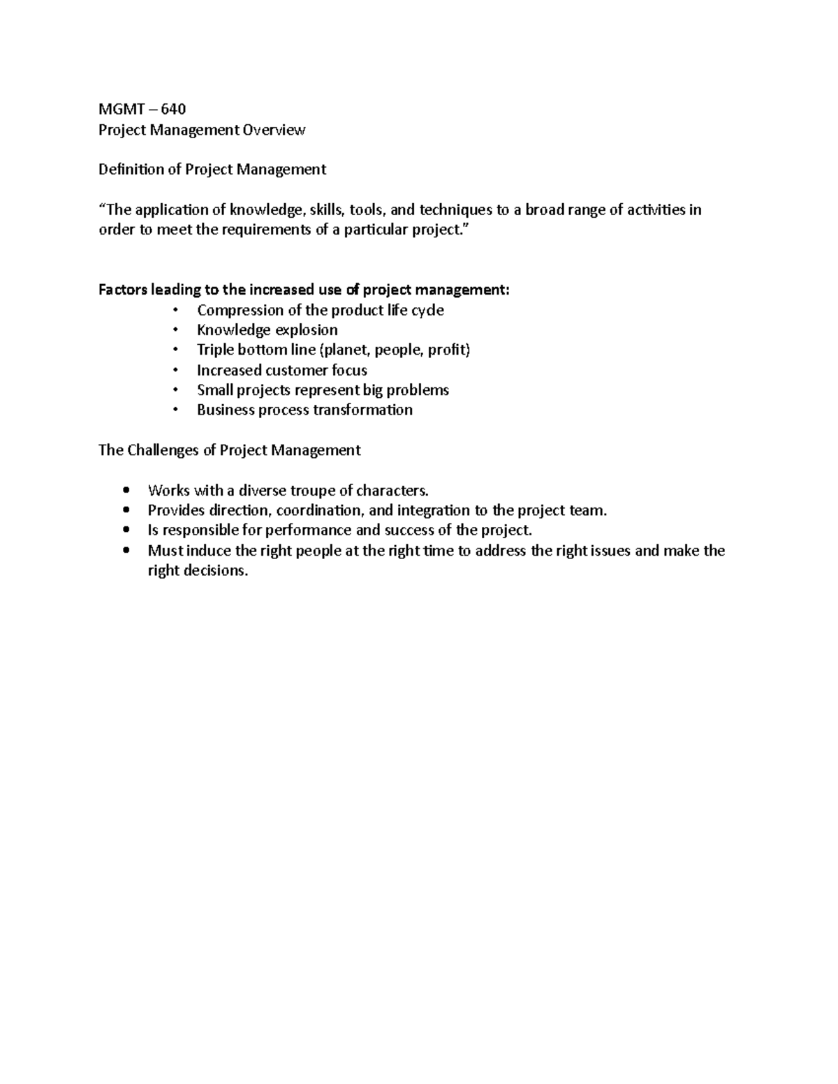 MGMT 640 - 1 - Professor John Shangyen - MGMT – 640 Project Management ...