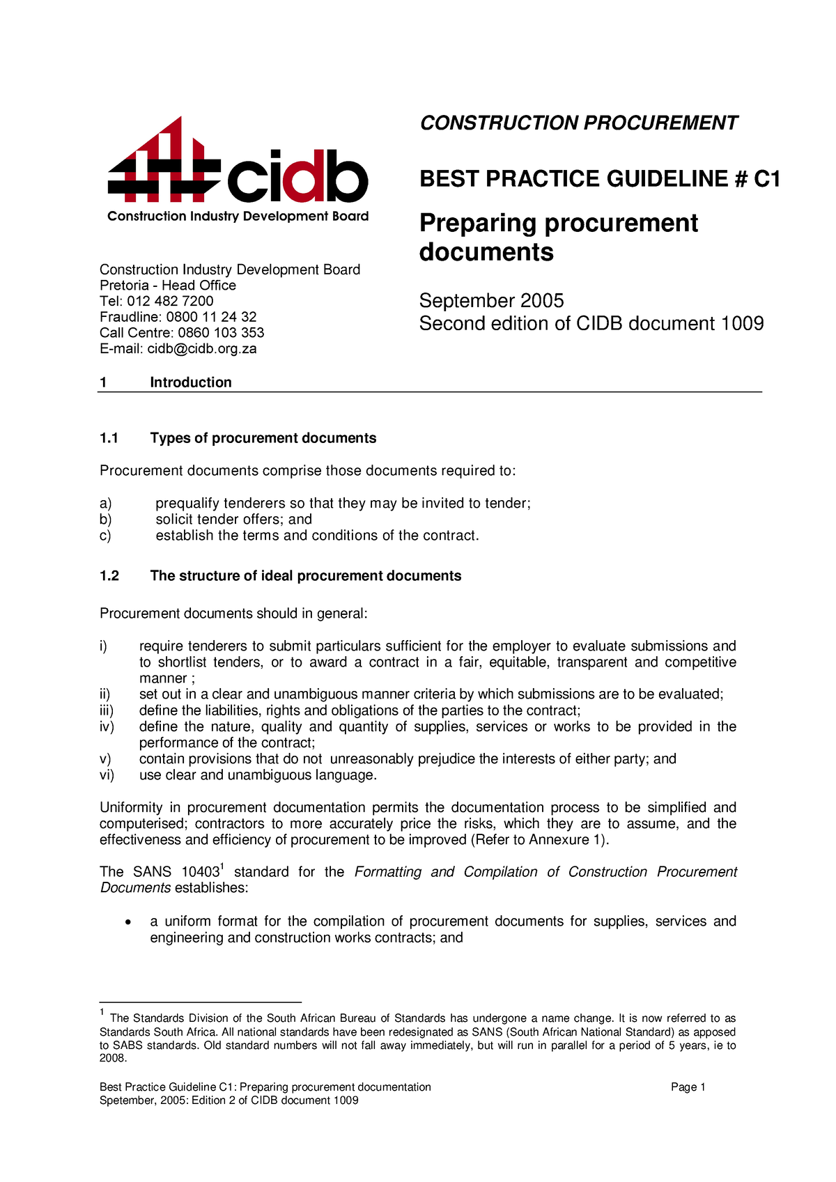 CIDB #C1 - Preparingm Procurement Documents - Best Practice Guideline ...