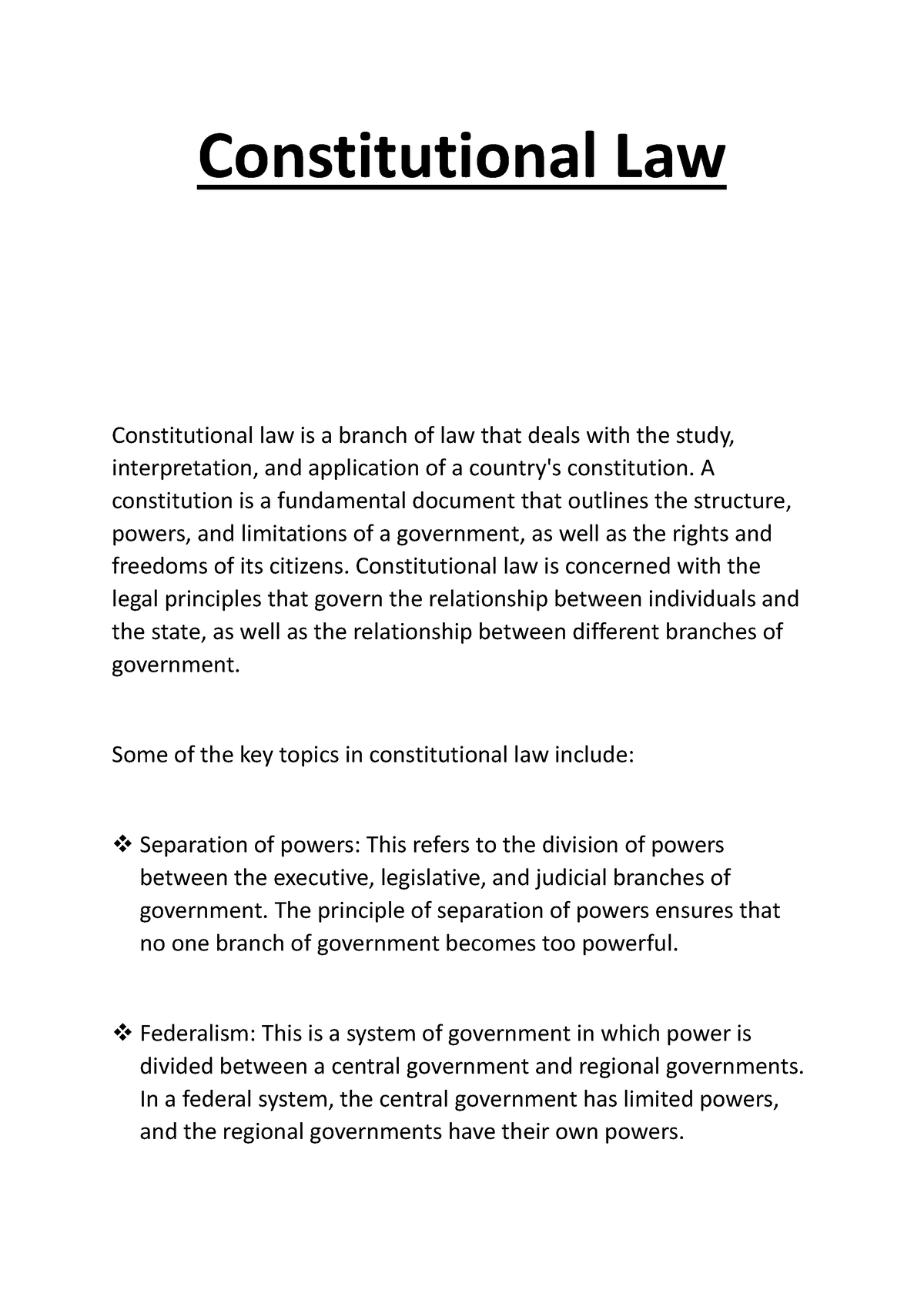 Constitutional Law 1 - Constitutional Law Constitutional law is a ...