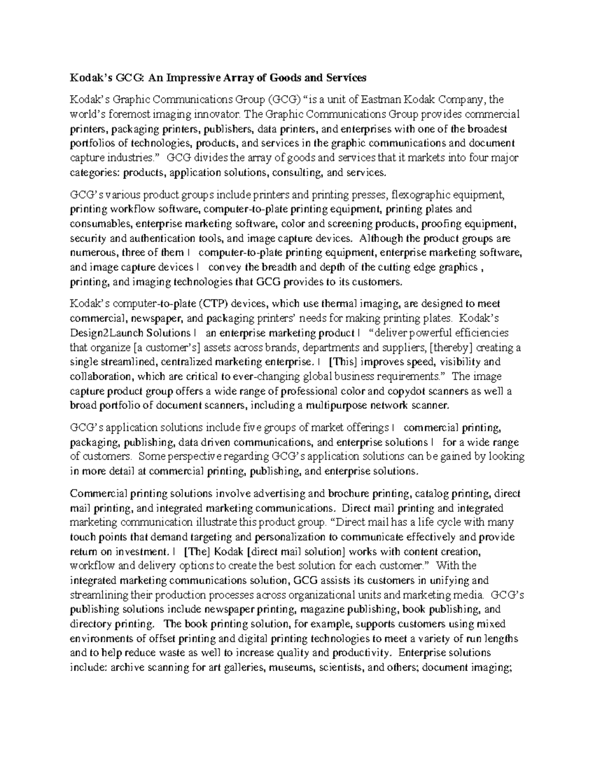 Case Study 2-1 1330679783 - Kodak’s GCG: An Impressive Array of Goods ...