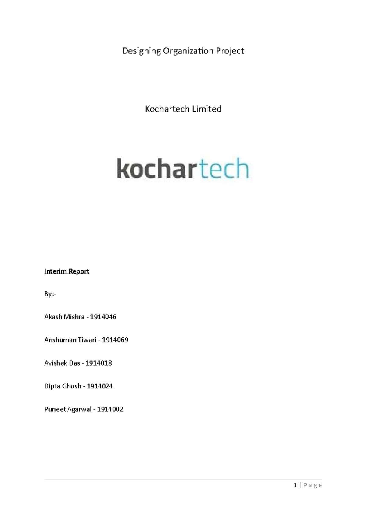 Kochar InfotechProject Report Designing Organization Project Kochartech Limited Interim