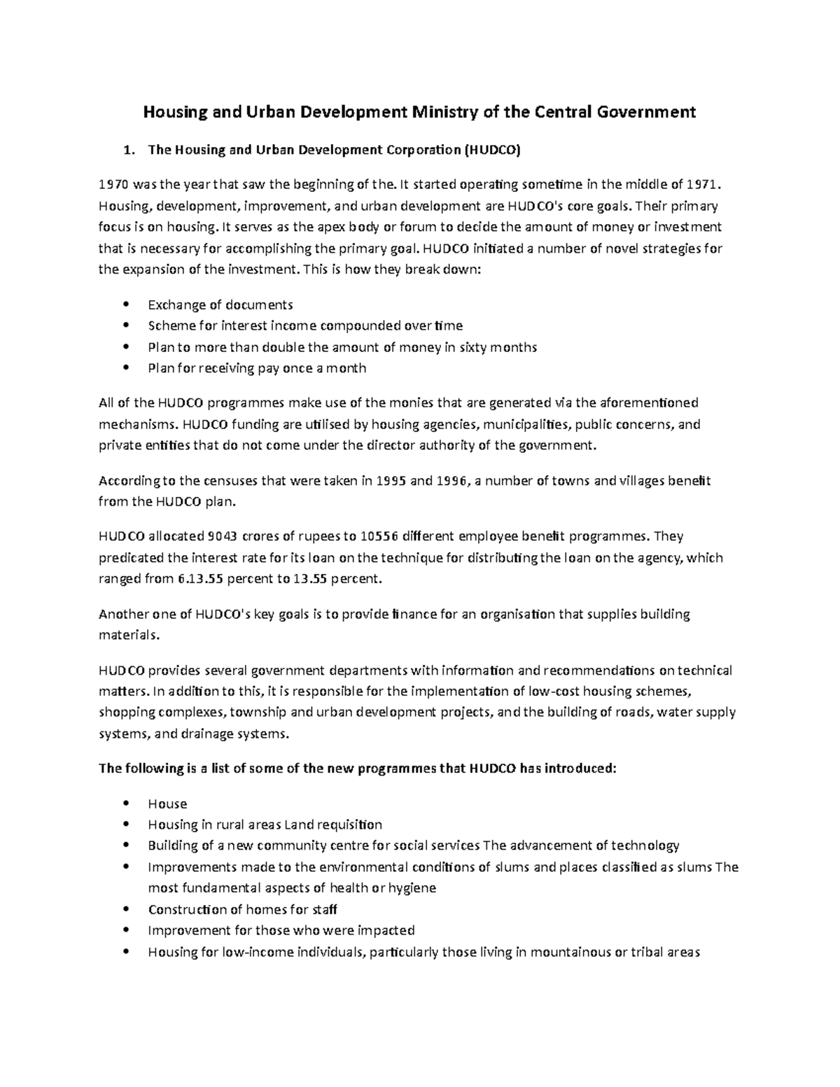 Housing and Urban Development Ministry of the Central Government It