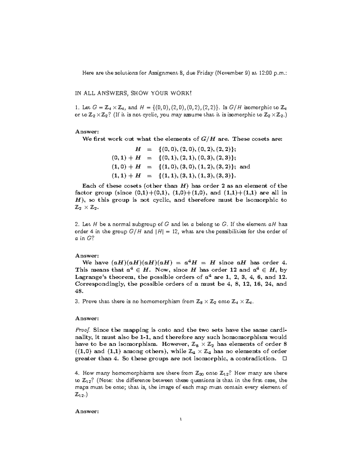 2018 Assignment 8 Solutions - Here are the solutions for Assignment 8 ...