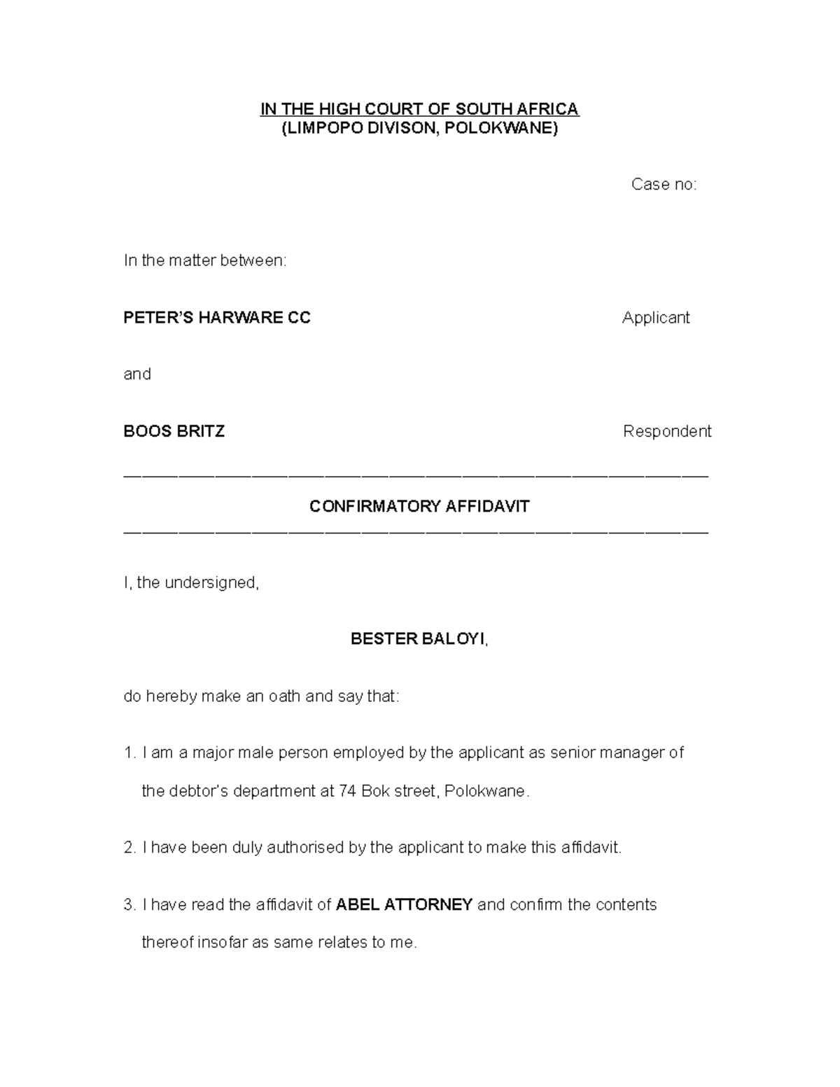 Confirmatory affidavit Substituted Service - IN THE HIGH COURT OF SOUTH ...