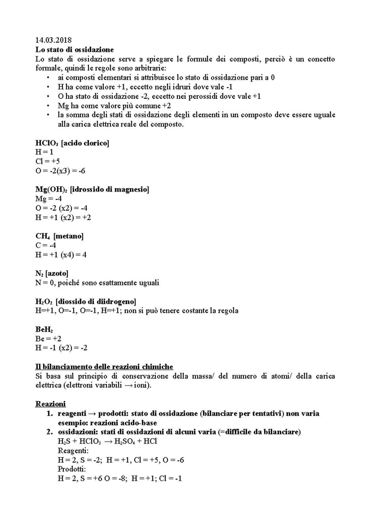 stato di ossidazione e bilanciamento delle reazioni 14.03 Lo stato di