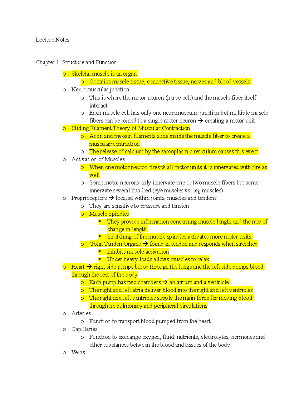 Lecture Notes Test 1 - Lecture Notes Chapter 1: Structure and Function ...