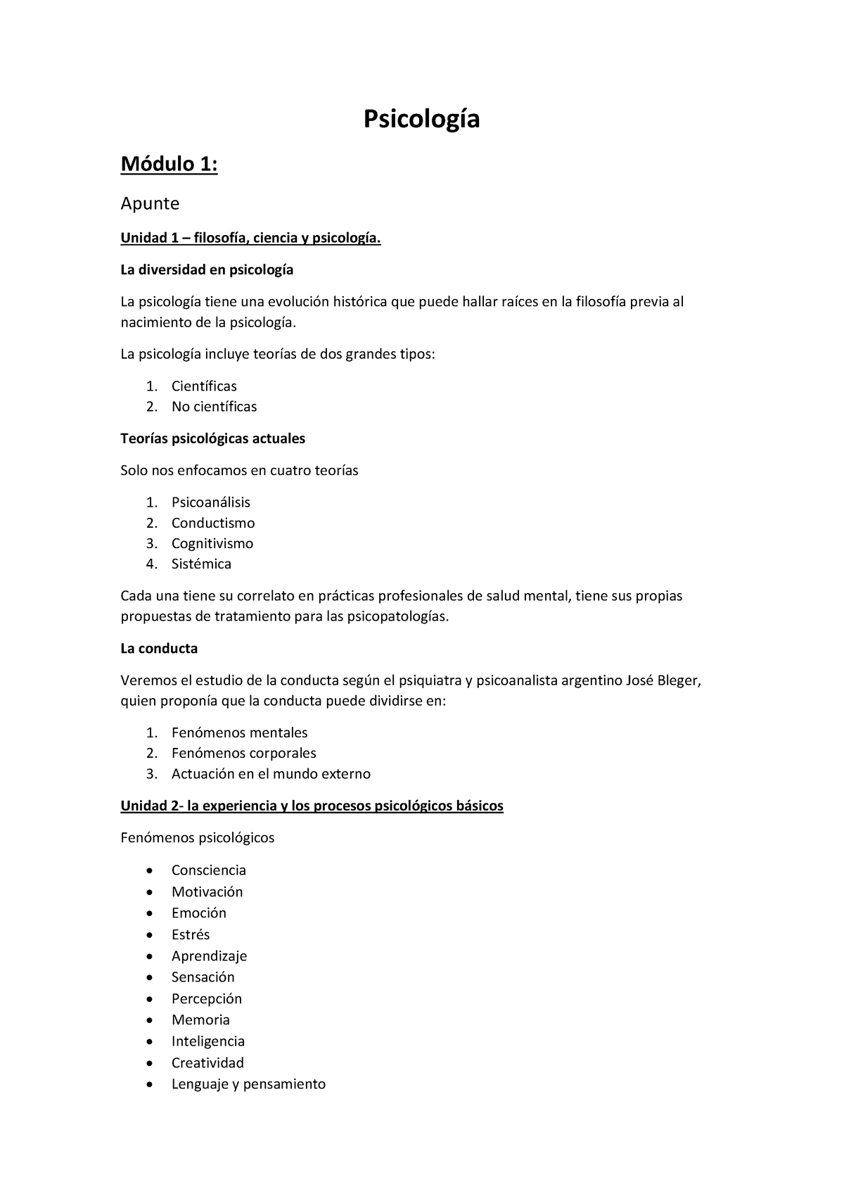 Psicología (Modulo 1) Psi. - Psicología Módulo 1: Apunte Unidad 1 ...