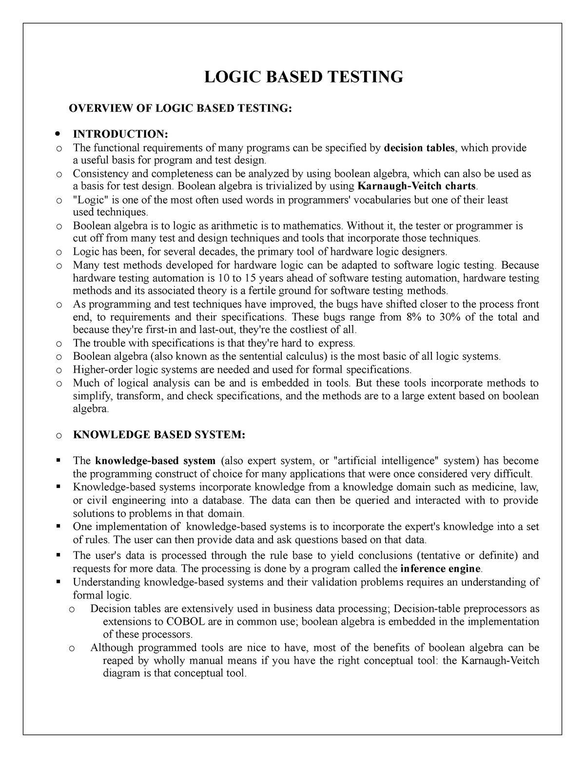 Logic Based Testing - Lecture Notes - LOGIC BASED TESTING OVERVIEW OF ...