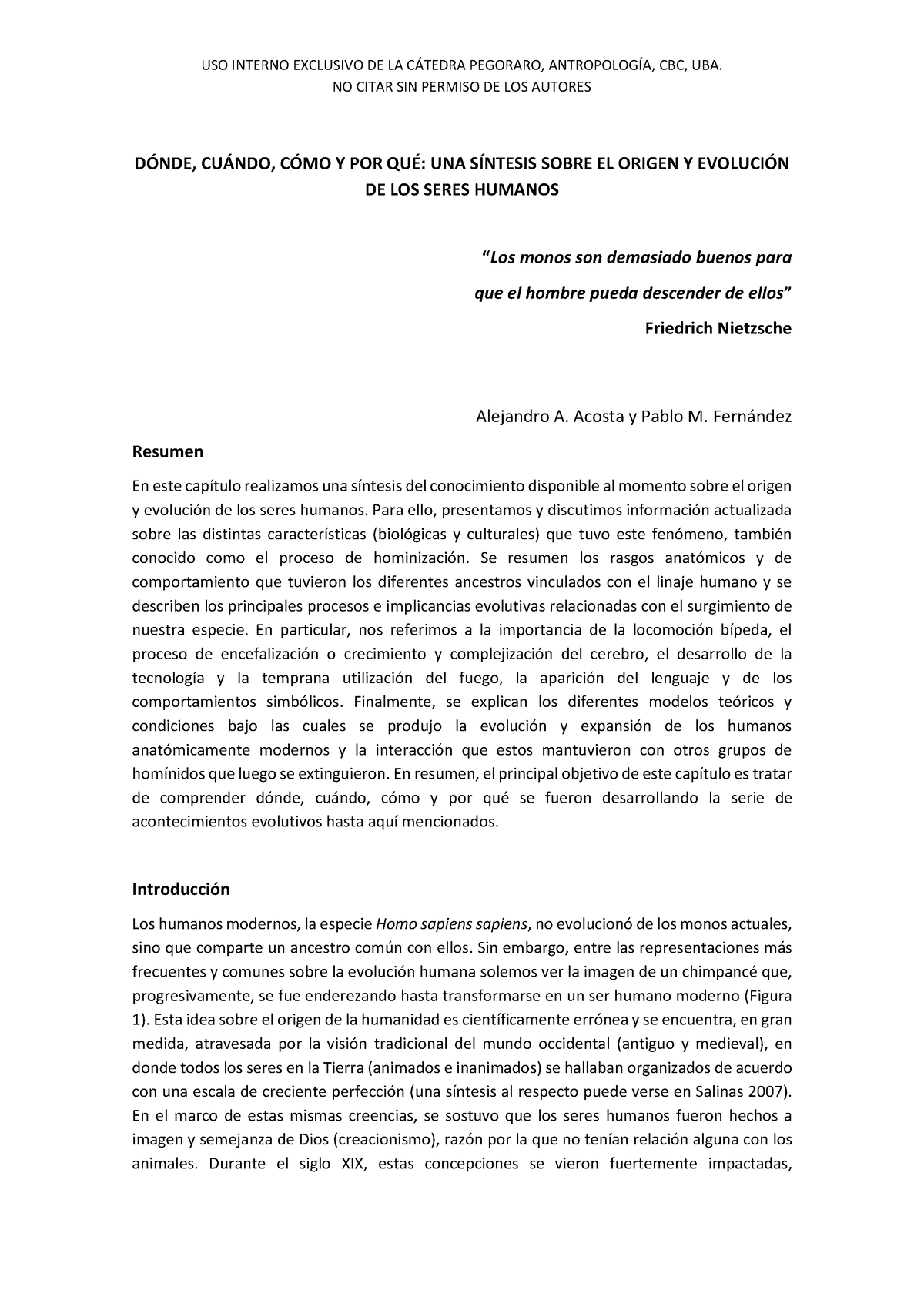 Acosta Y Fernández Hominización - NO CITAR SIN PERMISO DE LOS AUTORES D ...