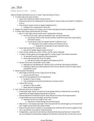 Class Notes 6 - KOREAN 0075 Intro to Korea through Films - Professor ...