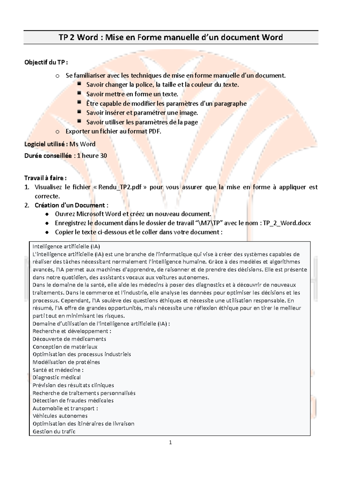 TP 2 Word - 1 TP 2 Word : Mise en Forme manuelle d’un document Word ...