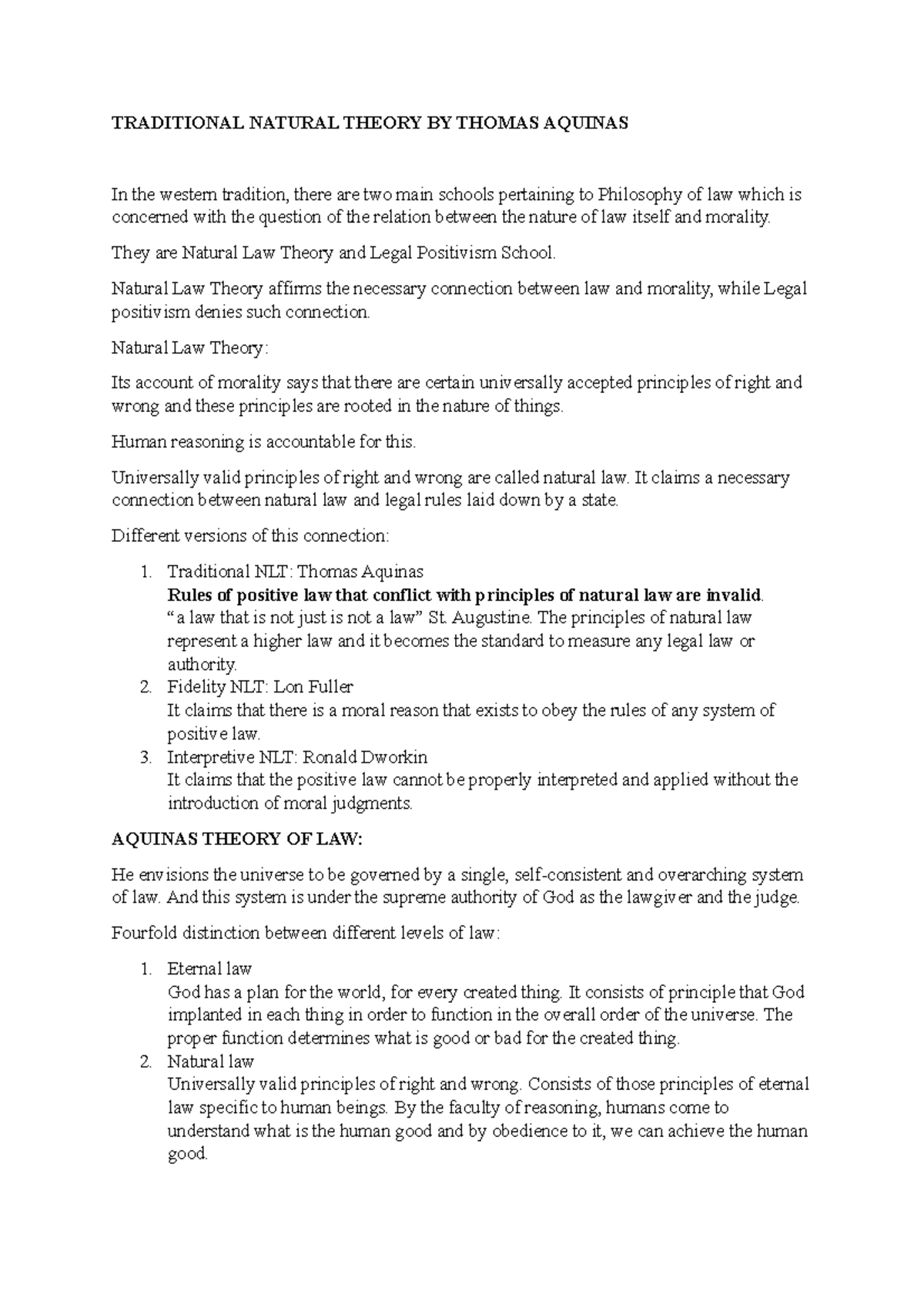 Natural Law Theory of St. Thomas Aquinas - Philosophy hons - Delhi ...