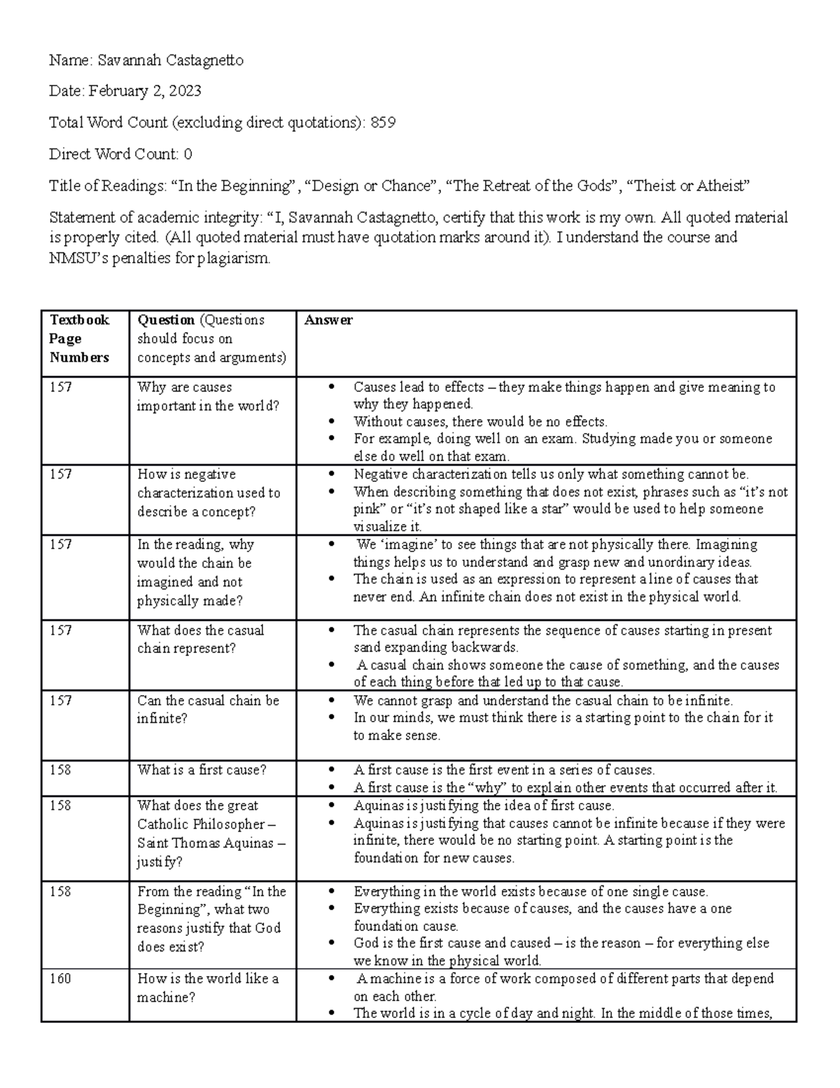 Socratic Note 2 - Name: Savannah Castagnetto Date: February 2, 2023 ...