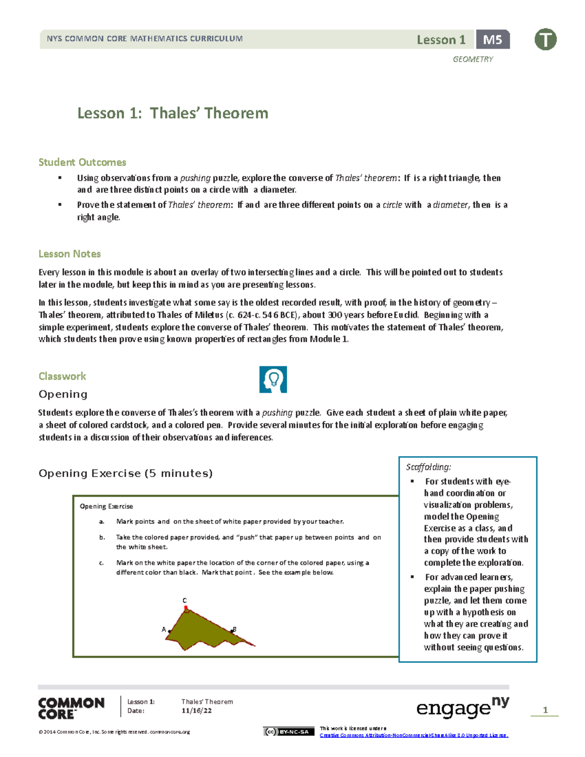 Geometry m5 topic a lesson 1 teacher - Lesson 1: Thales’ Theorem ...