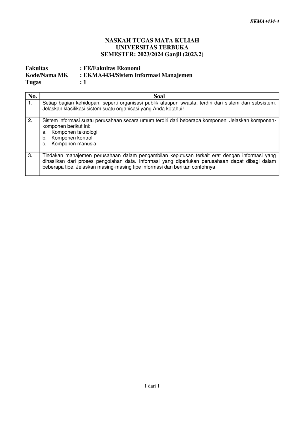 Soal Ekma4434 Tmk1 4 - Help - EKMA4434- 4 1 Dari 1 NASKAH TUGAS MATA ...