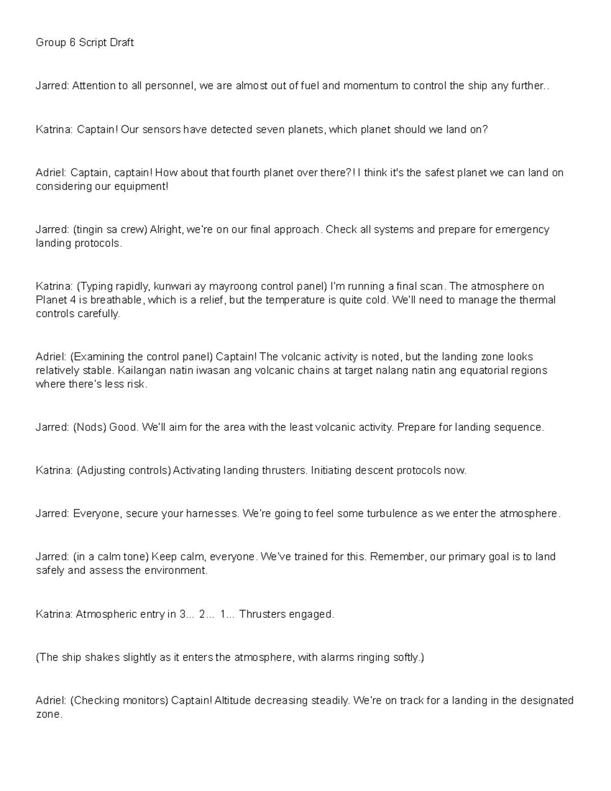 Group 6 Script Draft - SGGBGETH - Group 6 Script Draft Jarred ...