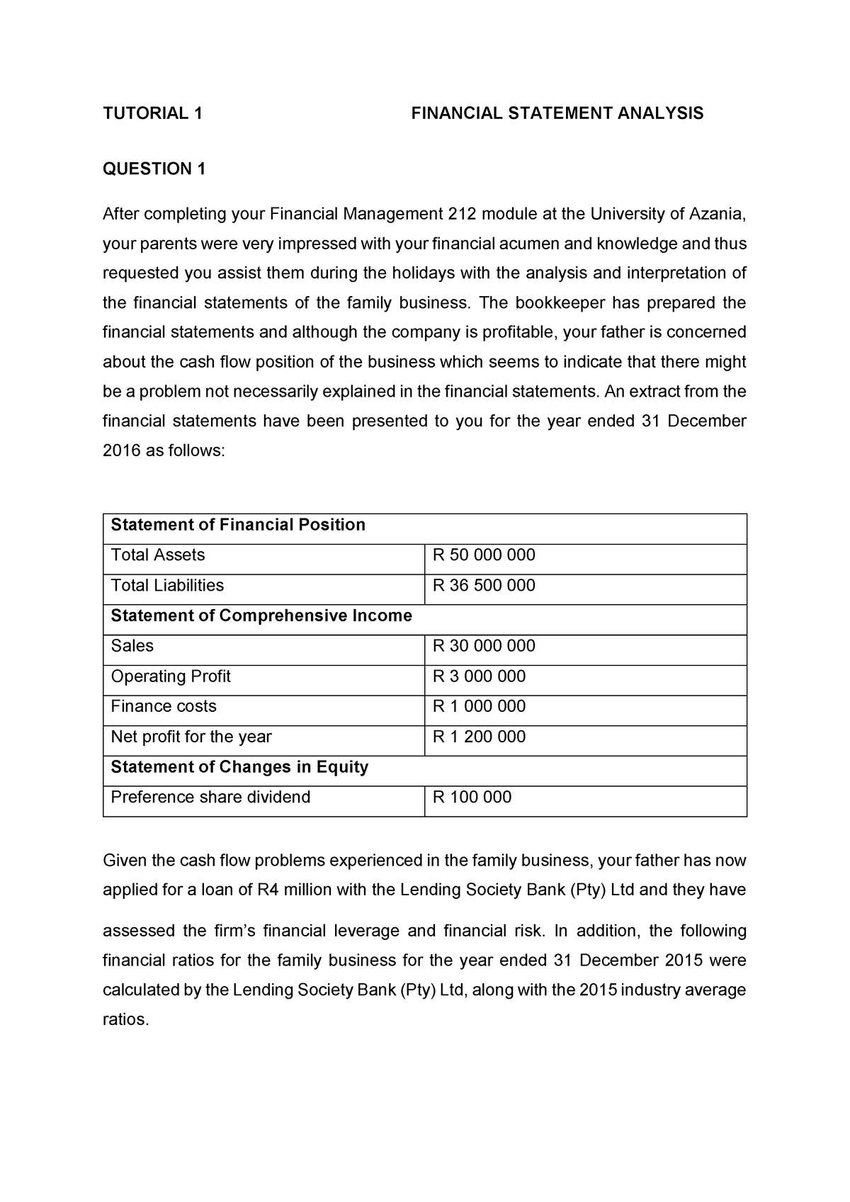 Tutorial 1 Financial Statement Analysis - TUTORIAL 1 FINANCIAL ...