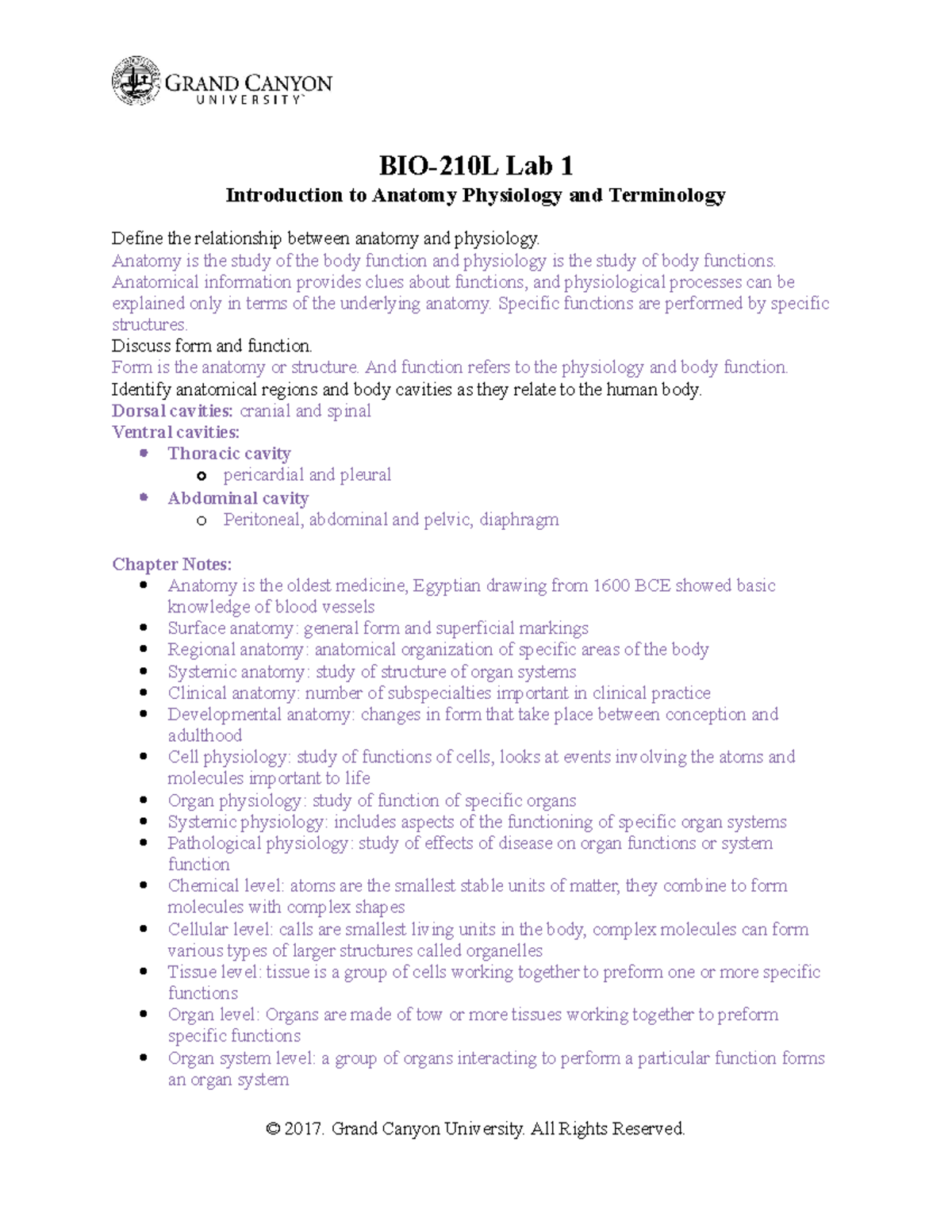 BIO 210L RS Lab1 - notes on weekly chapters - BIO-210L Lab 1 ...