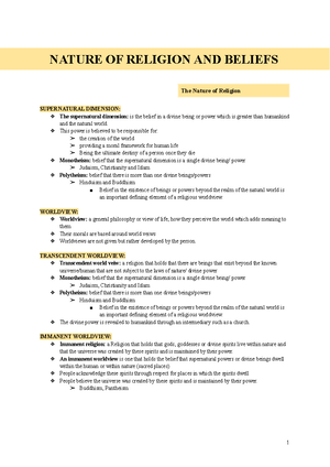 SOR Prelim Notes - The Nature of Religion Define a worldview Worldview ...