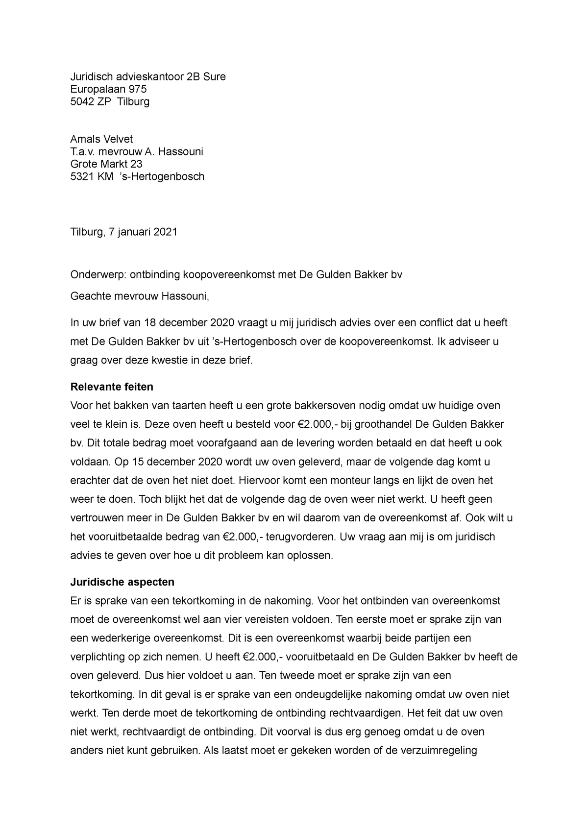 P2 Adviesbrief Avans Hogeschool Juridische Adviesbrief Avans