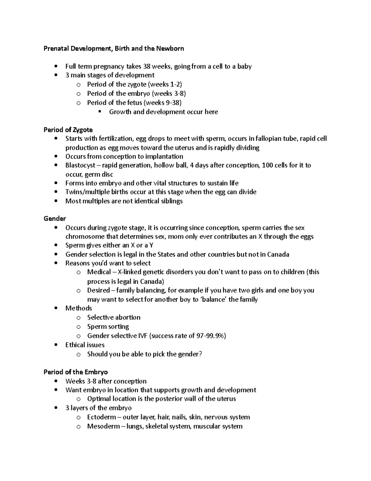 PSYC 2500 - Jan 16, 2019 - Lecture notes 2 - Prenatal Development ...