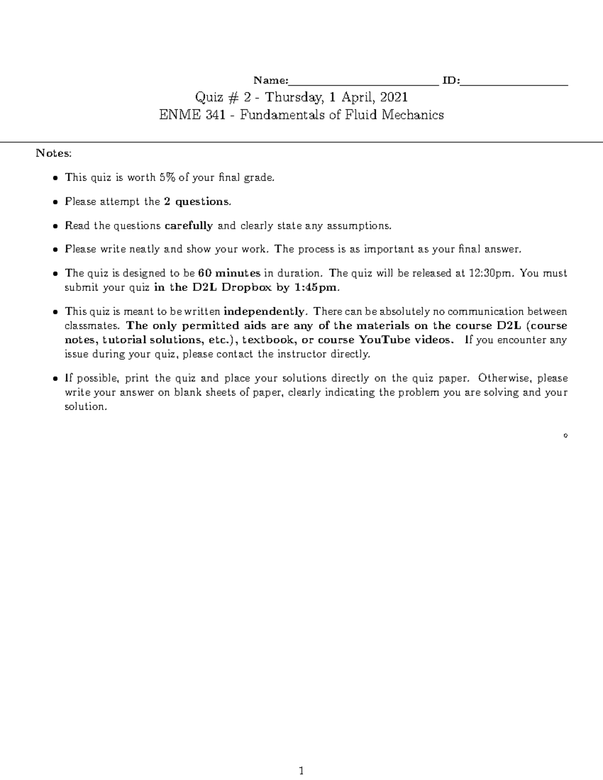 Quiz2 ENME341 - Quiz 2 Questions - Enme 341 - UCalgary - Studocu