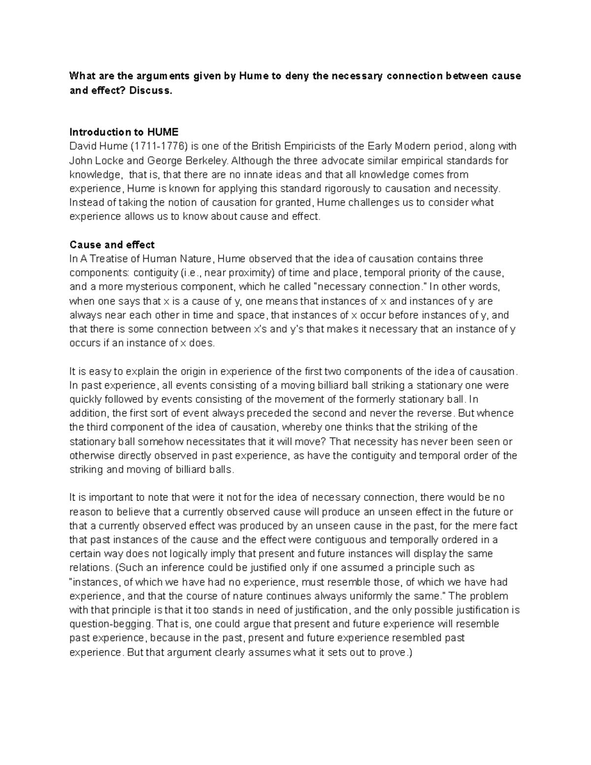 5. Humecause and effect What are the arguments given by Hume to deny
