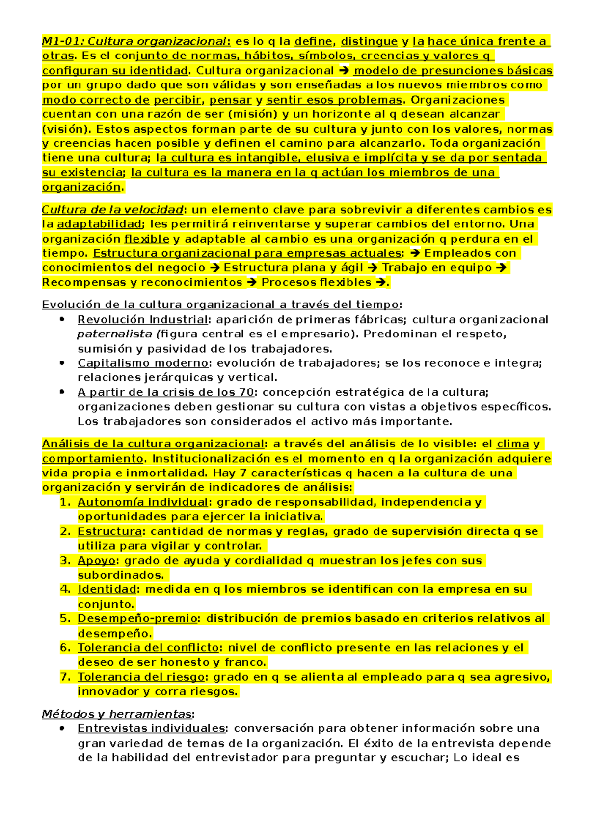 Cultura Organizacional - Resumen Primer Parcial - M1-M2 - M1-01 ...