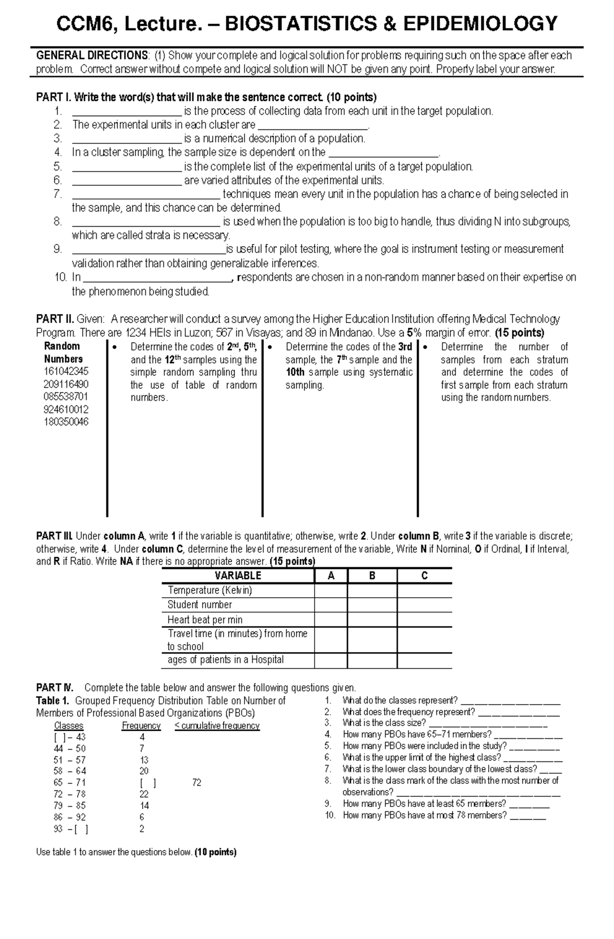 CCM 6 Lecture - Prelim Activity Sheet - CCM6, Lecture. – BIOSTATISTICS ...