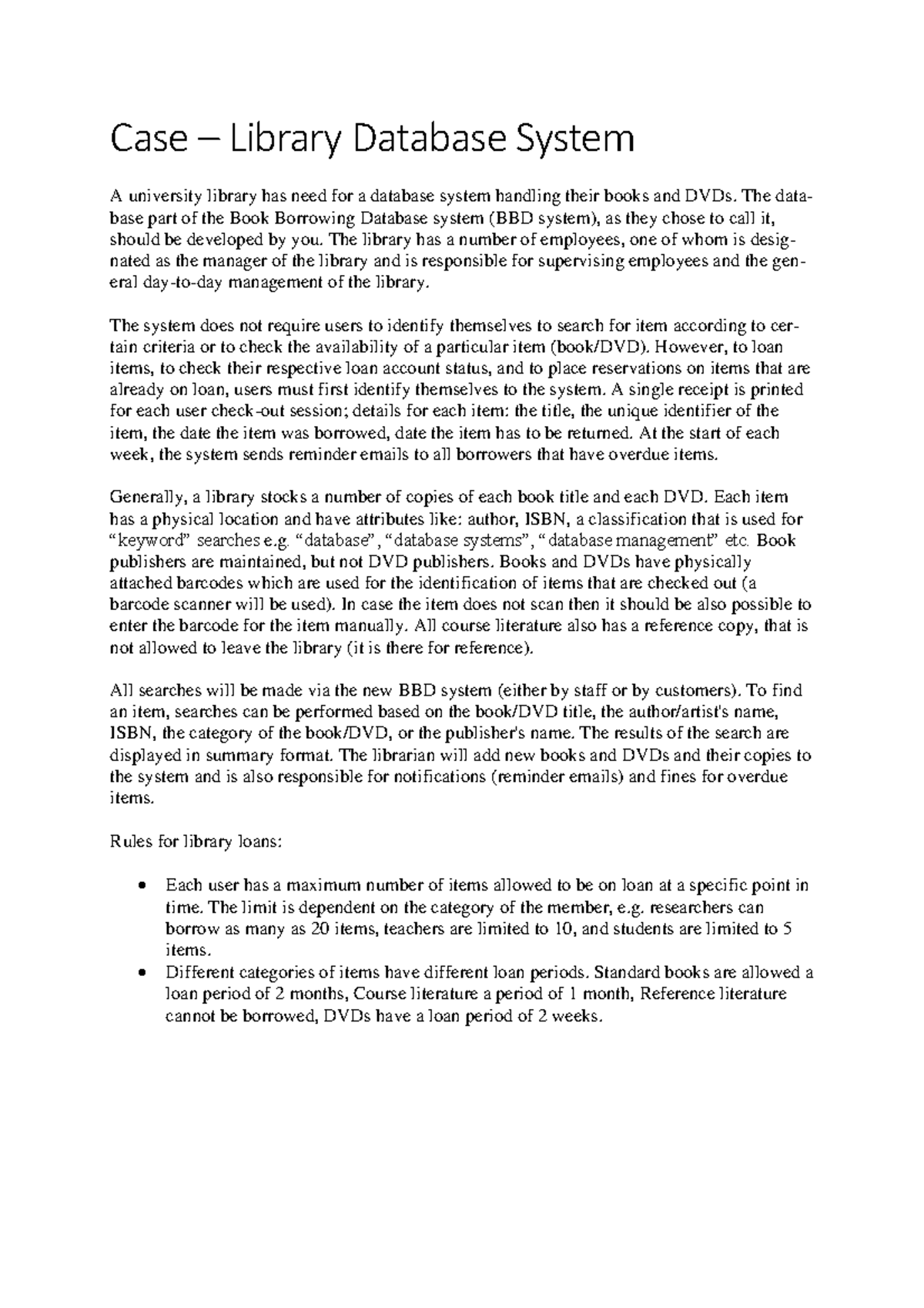 Case Library Database System-2 - Case – Library Database System A ...