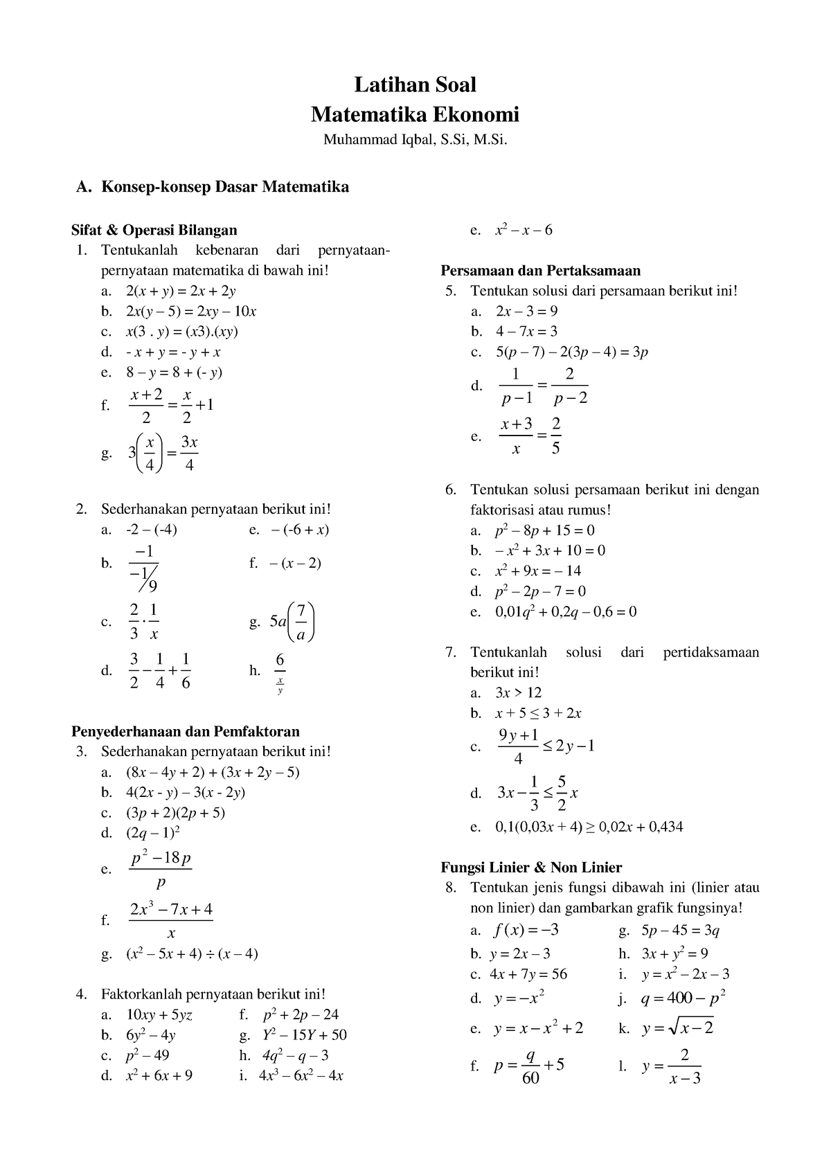 Latihan Soal Matematika Ekonomi - Latihan Soal Matematika Ekonomi ...