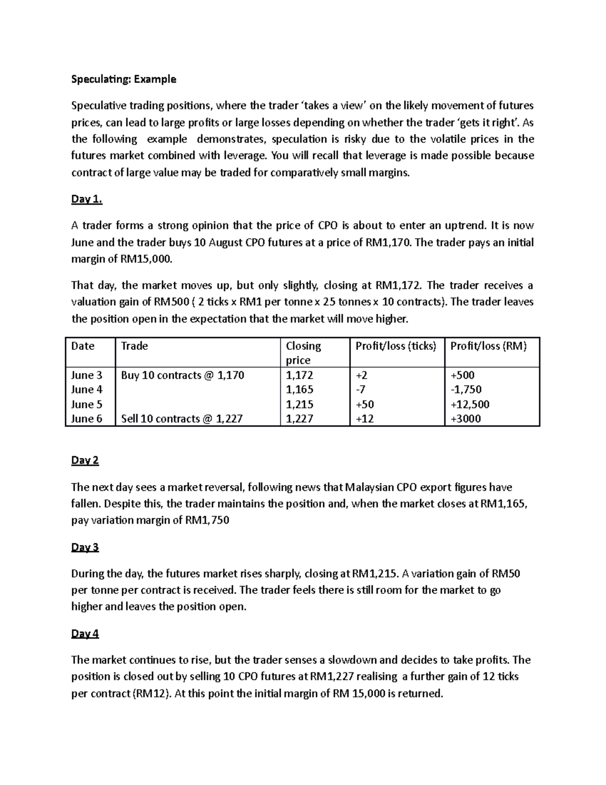 Speculating exampleCPO Speculating Example Speculative trading