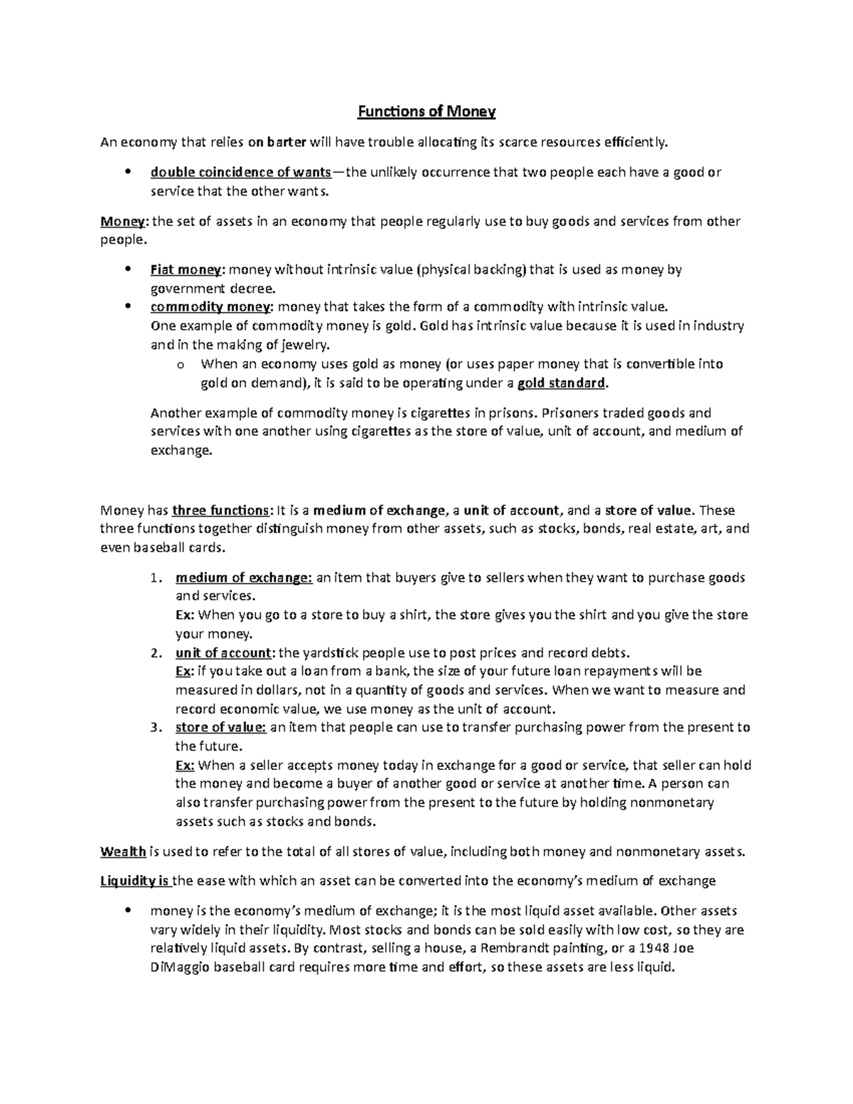 Notes-(ch 29,30) the monitary system, inflation costs - Functions of ...