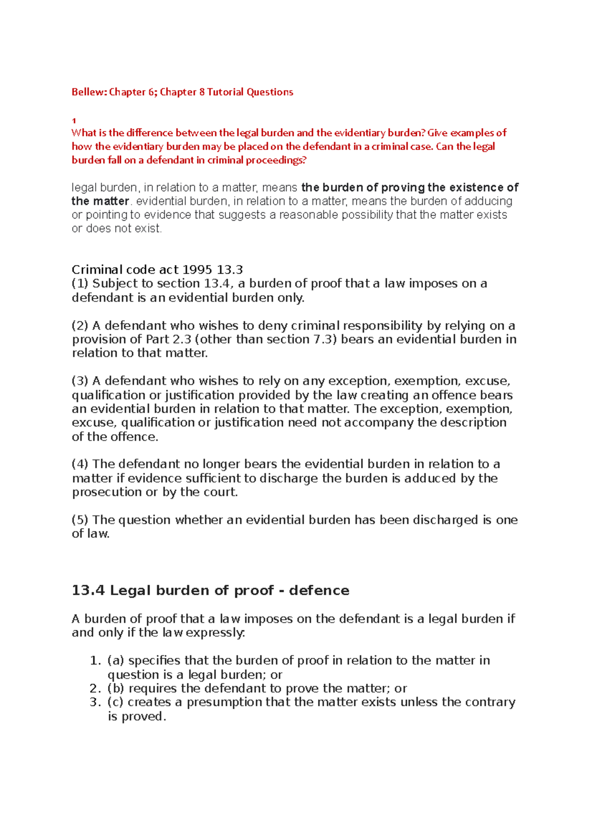 Friday questions difference between the legal burden and the