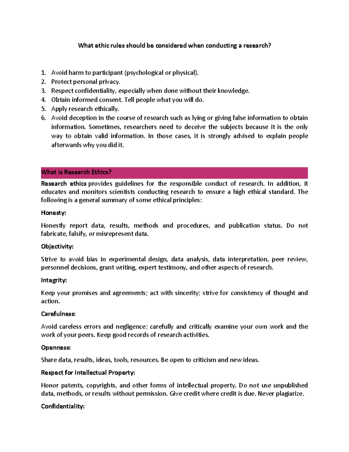 Ethics & Rules of RM - Research paper - What ethic rules should be ...