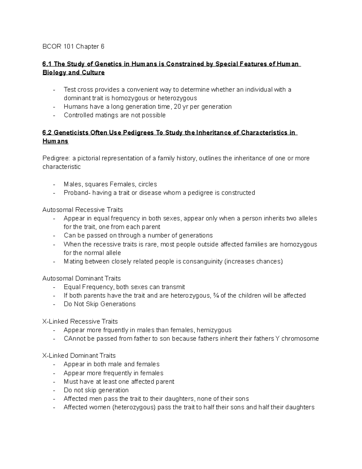 Chapter 6 - BCOR 101 Chapter 6 6 The Study of Genetics in Humans is ...