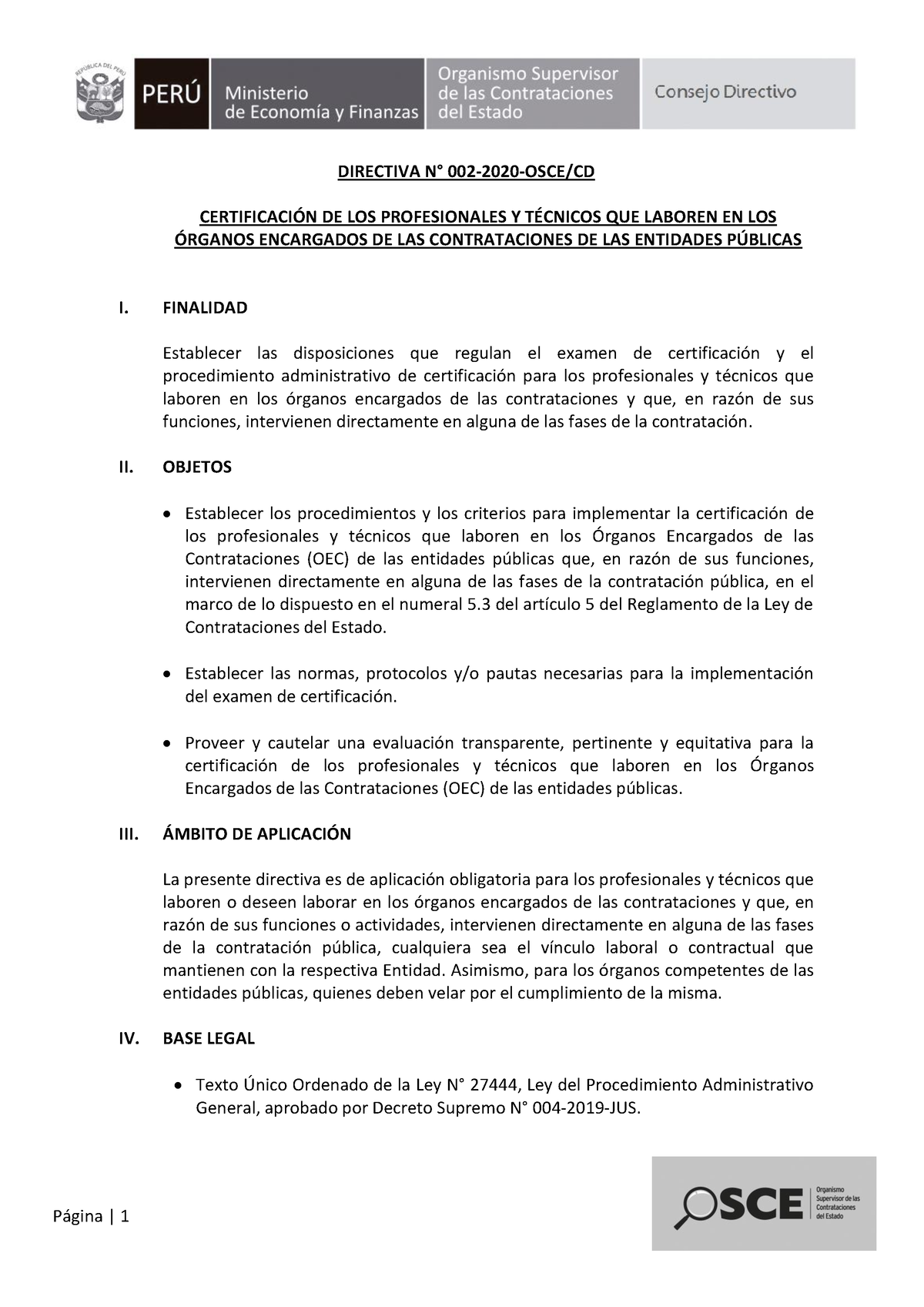 Directiva 002-2020-OSCE - DIRECTIVA N° 002-2020-OSCE/CD CERTIFICACIÓN ...