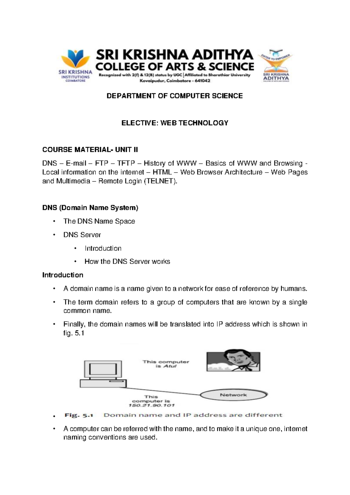 Unit II - Easy to study - DEPARTMENT OF COMPUTER SCIENCE ELECTIVE: WEB ...