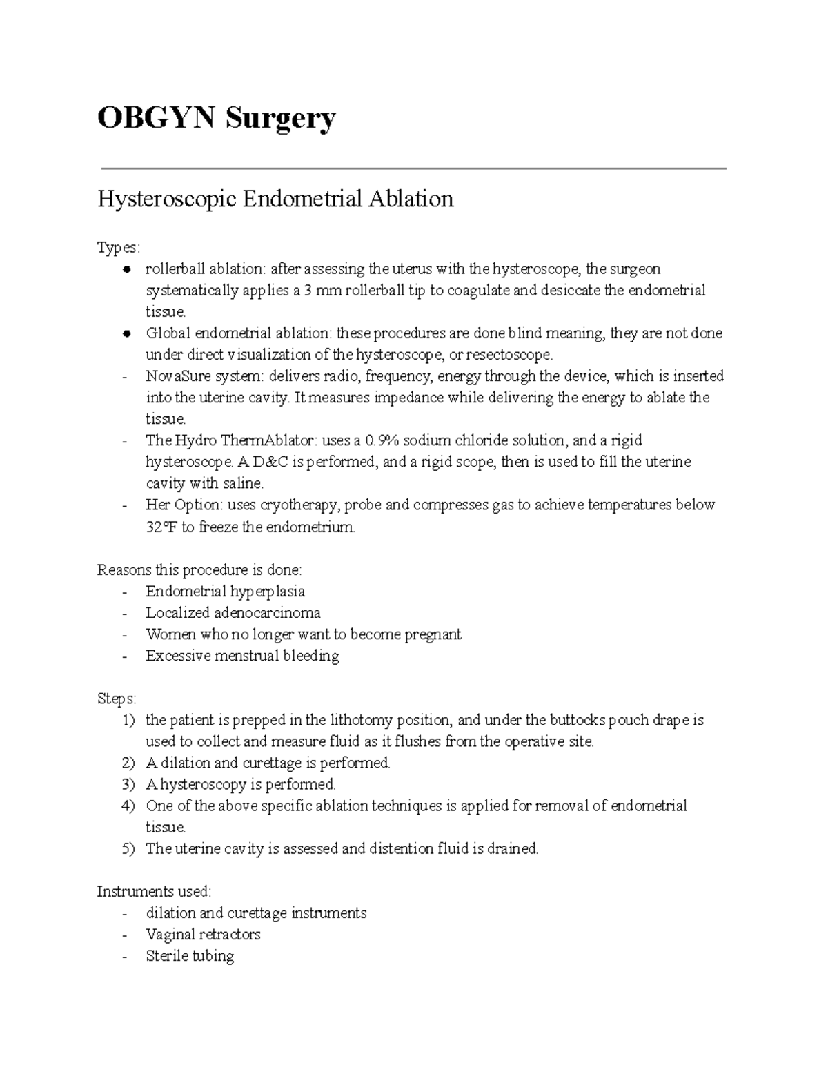 Obgyn Hysterscopic Endometrial Ablation OBGYN Surgery Hysteroscopic