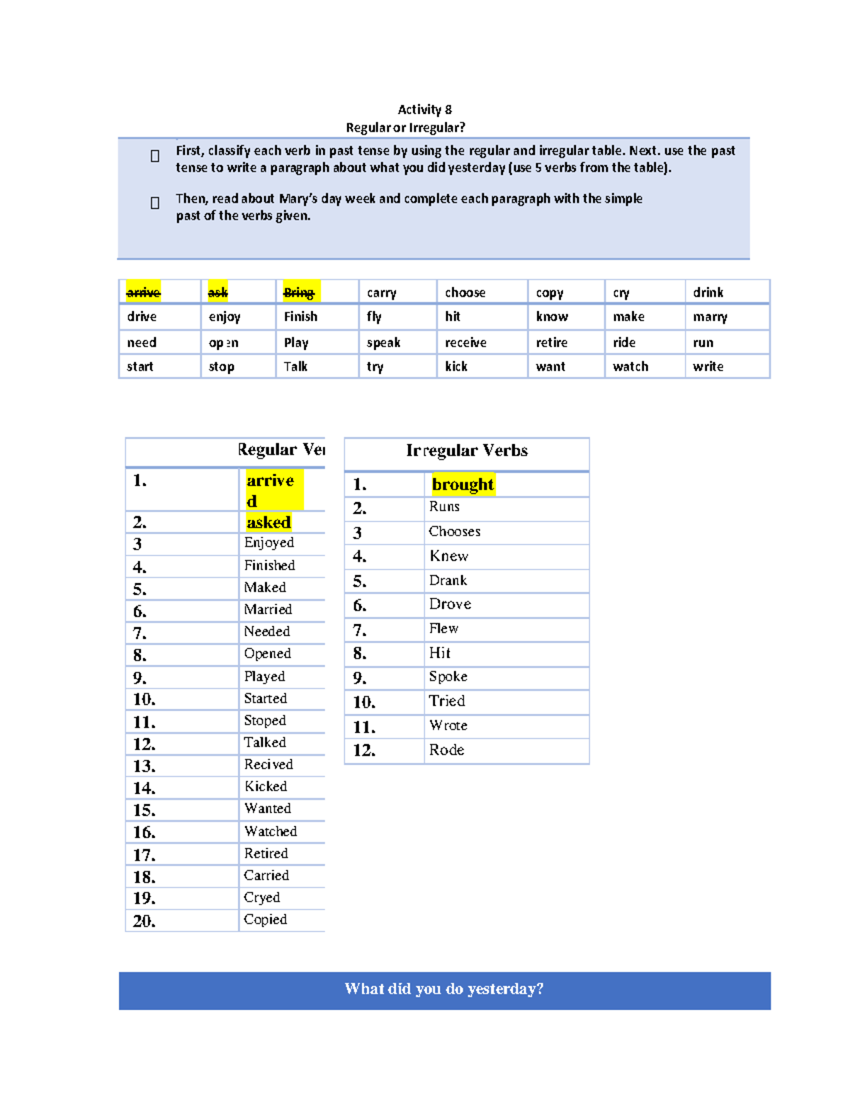 DOC-20230317-WA0018. - Activity 8 Regular or Irregular? First, classify ...