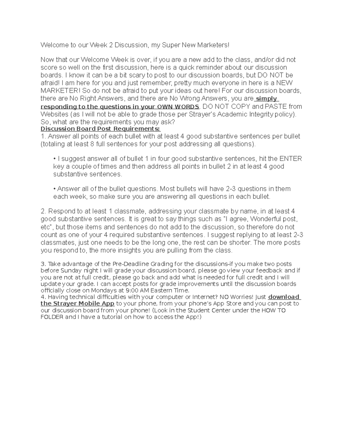 2 - discussion 2 - Welcome to our Week 2 Discussion, my Super New ...