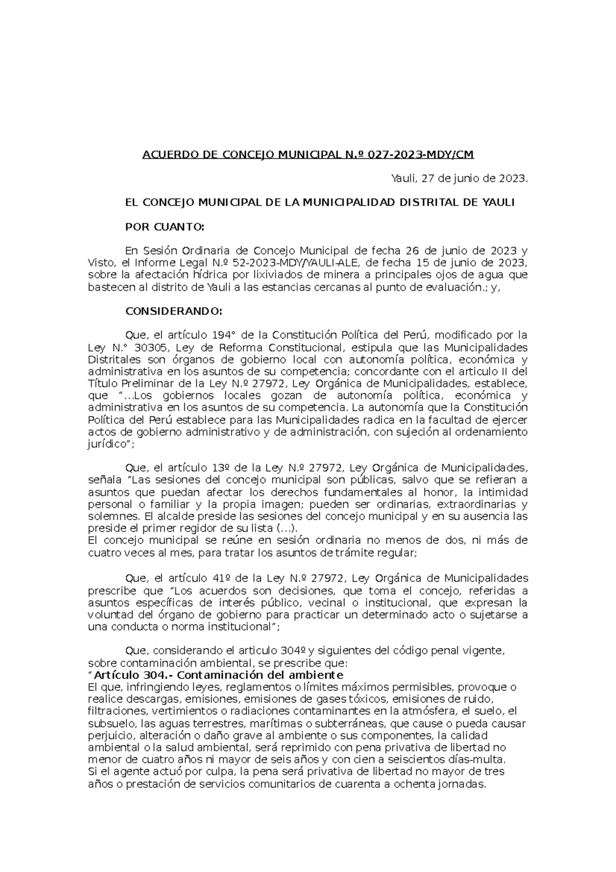 Acuerdo De Concejo Municipal N° 027 2023 Aprobar Cada Punto De Las