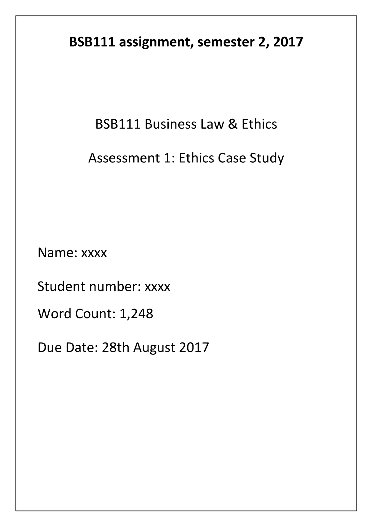 BSB111 CASE Study - Grade: 5 - BSB111 Assignment, Semester 2, 2017 ...