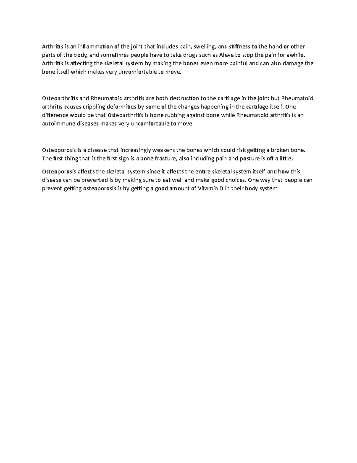 Document - Short notes from Spring 2021 - Arthritis is an inflammation ...