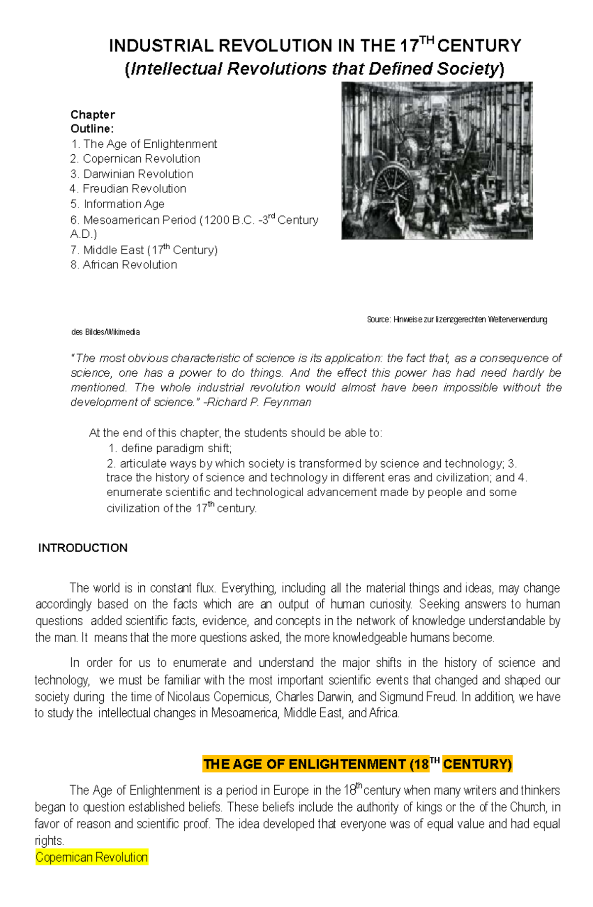 Chapter 4 STS - INDUSTRIAL REVOLUTION IN THE 17THCENTURY ( Intellectual ...