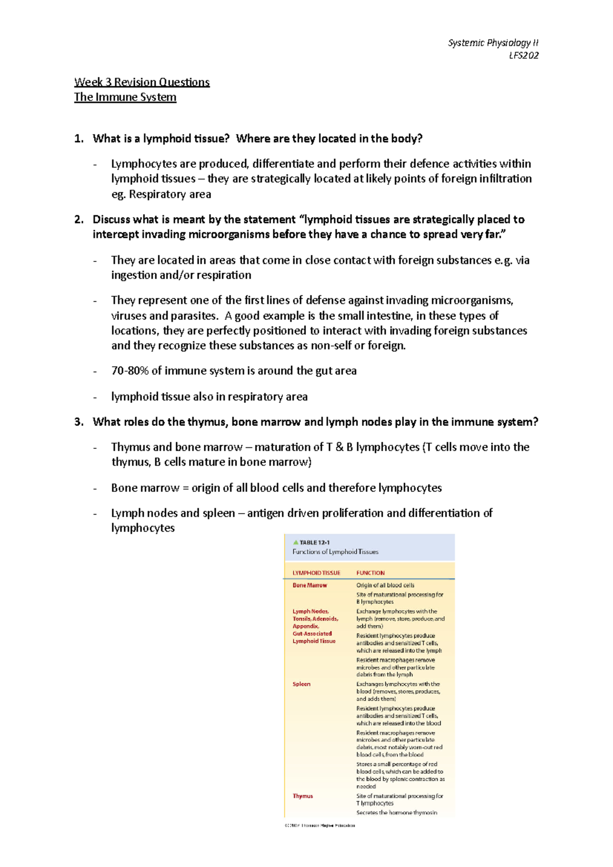 Week 5 Immune System 2017 - LFS Week 3 Revision Quesions The Immune ...