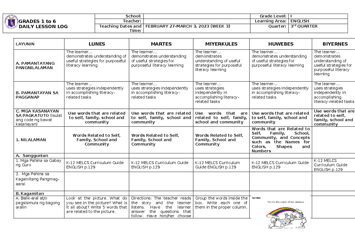 DLL English G1 Q3 W3 - Study - GRADES 1 to 6 DAILY LESSON LOG School ...