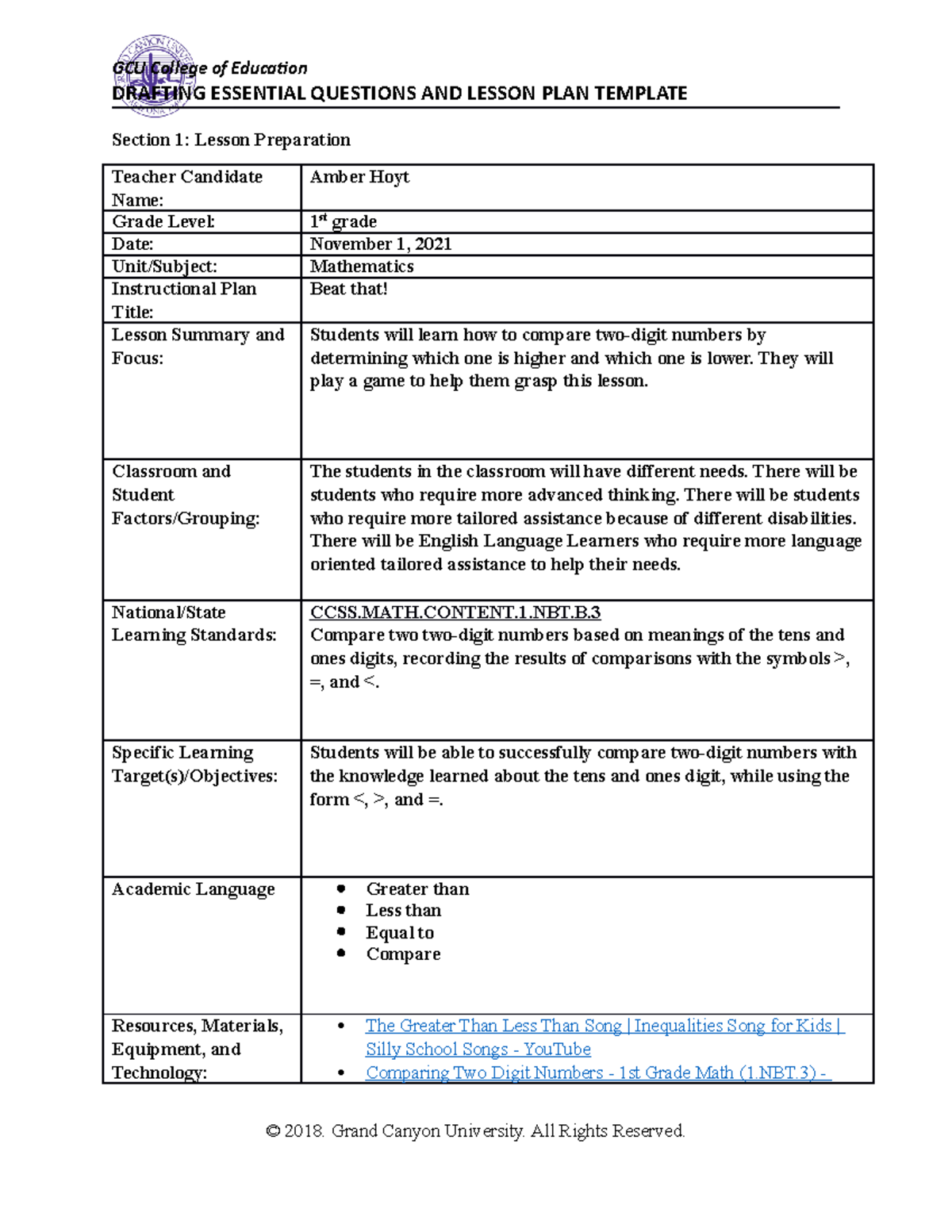 assignment in lesson plan definition